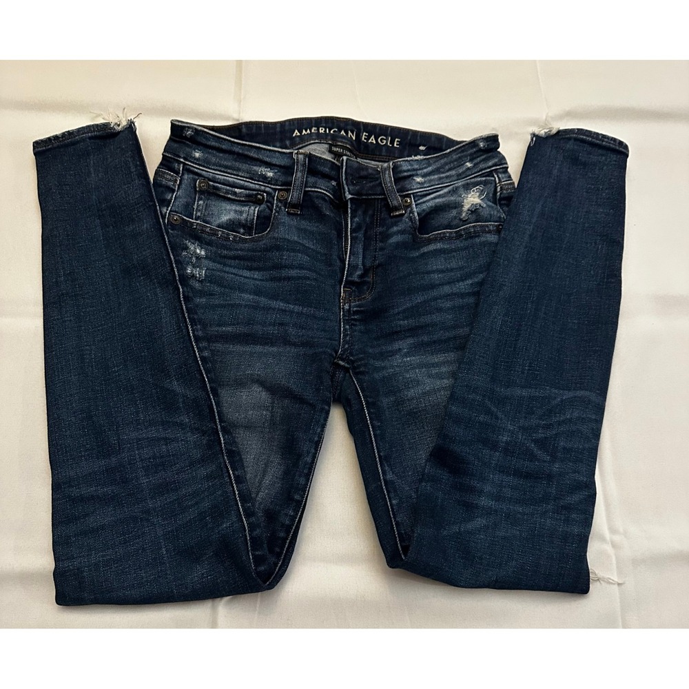 American Eagle Super Stretch Jeggings Womens 0 Regular Distressed Dark Wash Blue
